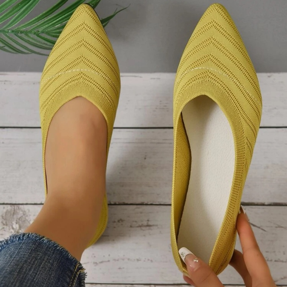 SHEIN Ribbed Point Toe Ballet Flats